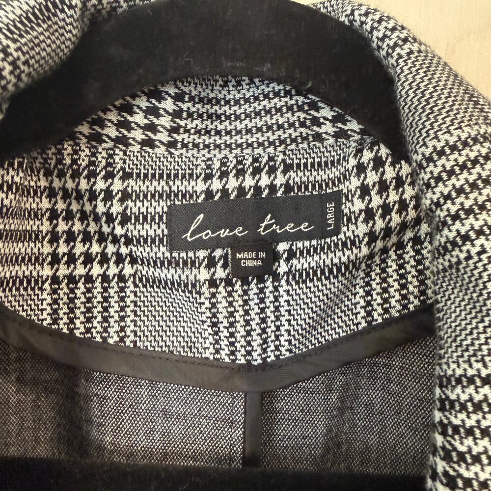Love Tree Black & White Plaid Open Front Coat / Blazer Large - Picture 3 of 3